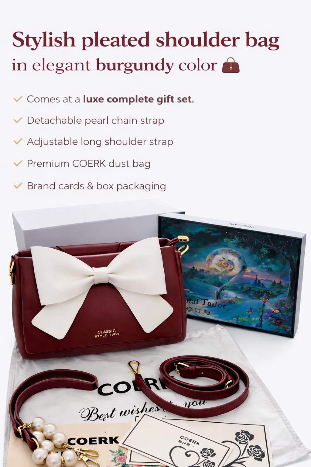 burgundy red Classic Chic Bow-Detail Shoulder Bag (Red) - Image 1