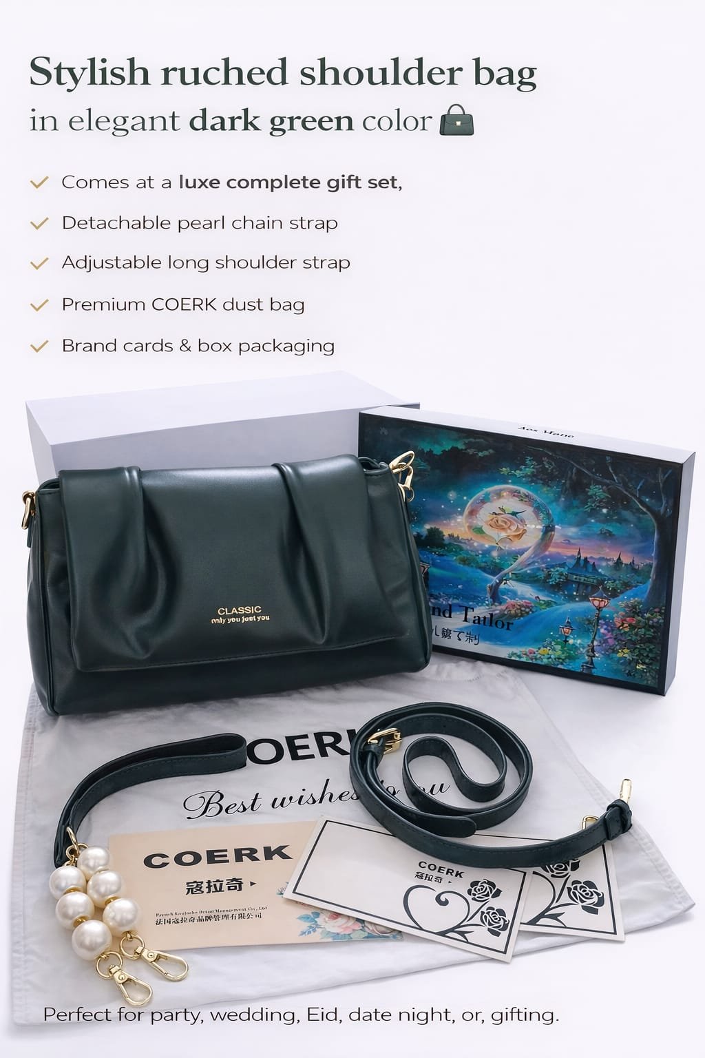 green Stylish Ruched Shoulder Bag (Green) - Image 1