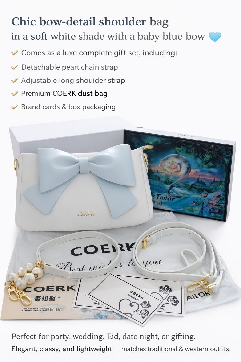 white Classic Chic Bow-Detail Shoulder Bag - Image 1